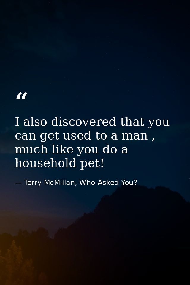 I also discovered that you can get used to a man , much like you do a household pet! — Terry McMillan, Who Asked You?
