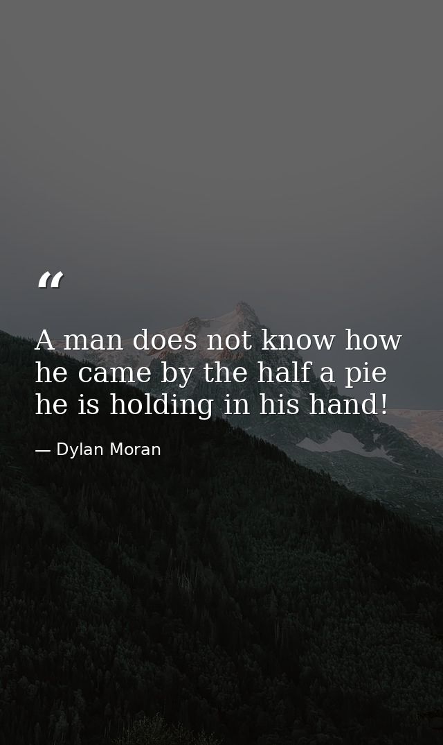 A man does not know how he came by the half a pie he is holding in his hand! — Dylan Moran