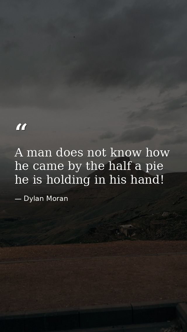 A man does not know how he came by the half a pie he is holding in his hand! — Dylan Moran