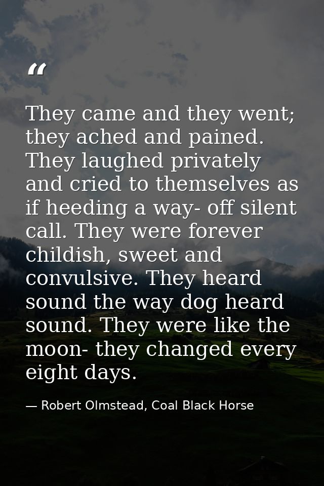 They came and they went; they ached and pained. They laughed privately and cried to themselves as if heeding a way- off  — Robert Olmstead, Coal Black Horse