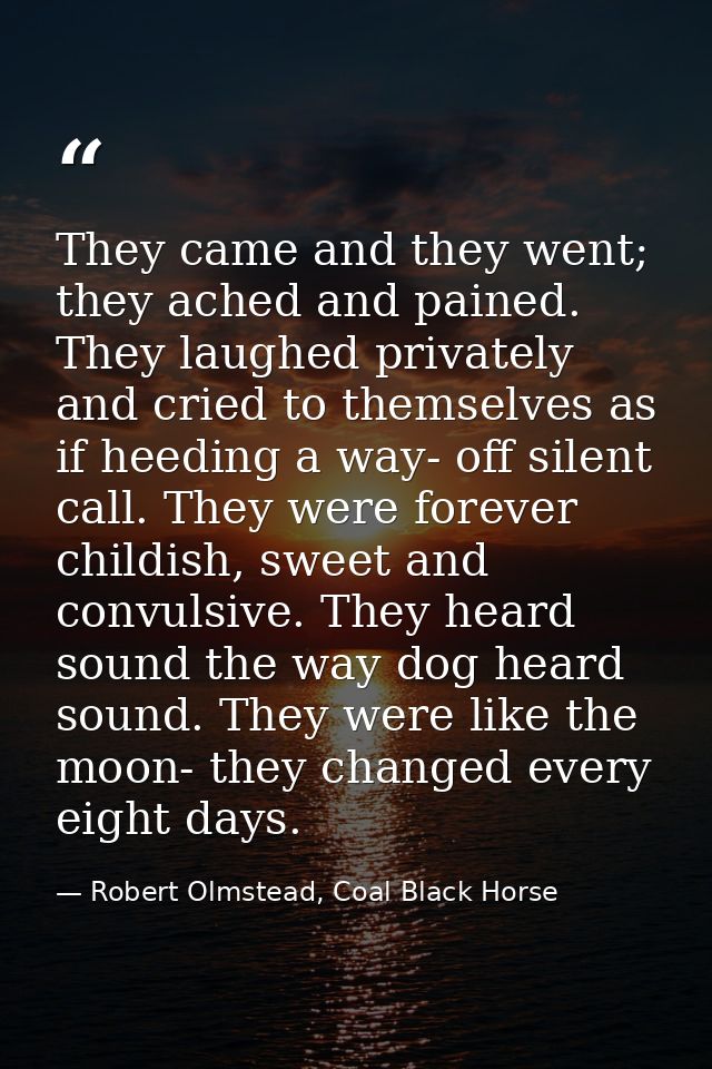 They came and they went; they ached and pained. They laughed privately and cried to themselves as if heeding a way- off  — Robert Olmstead, Coal Black Horse