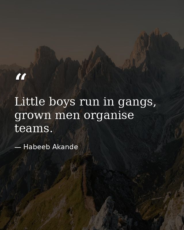Little boys run in gangs, grown men organise teams. — Habeeb Akande
