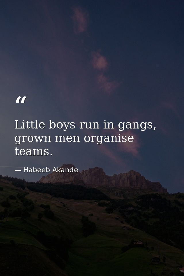 Little boys run in gangs, grown men organise teams. — Habeeb Akande