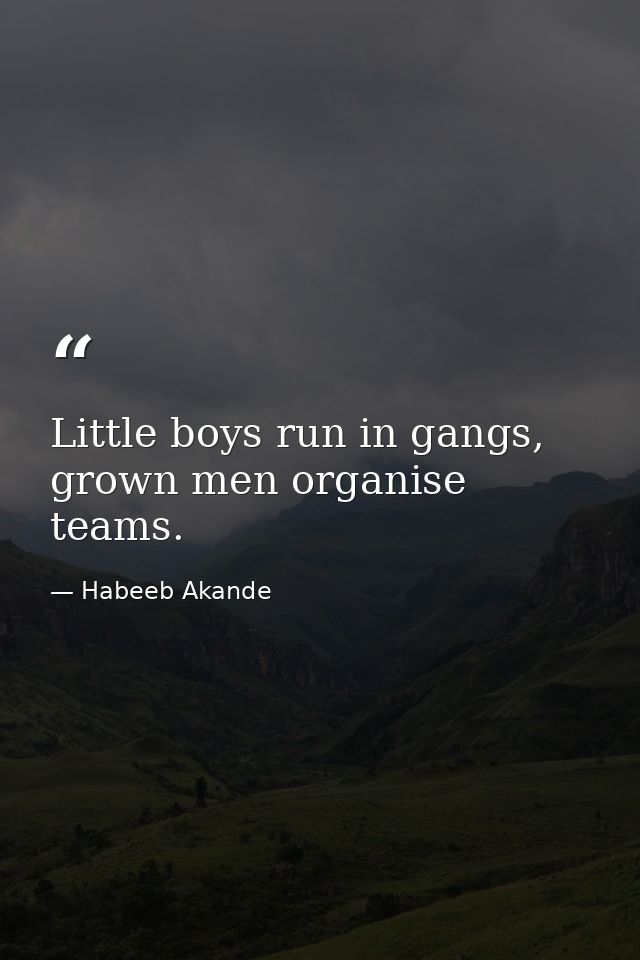 Little boys run in gangs, grown men organise teams. — Habeeb Akande