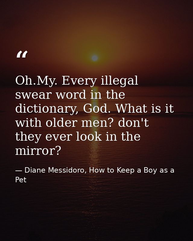 Oh.My. Every illegal swear word in the dictionary, God. What is it with older men? don't they ever look in the mirror? — Diane Messidoro, How to Keep a Boy as a Pet