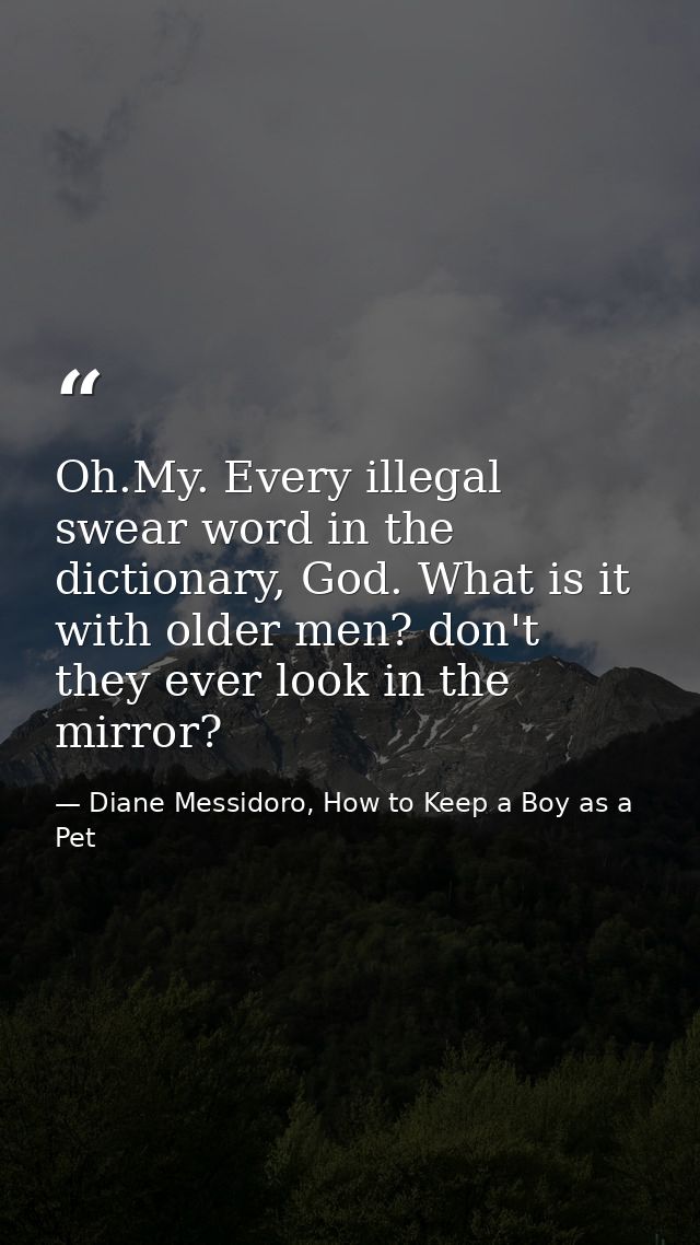 Oh.My. Every illegal swear word in the dictionary, God. What is it with older men? don't they ever look in the mirror? — Diane Messidoro, How to Keep a Boy as a Pet