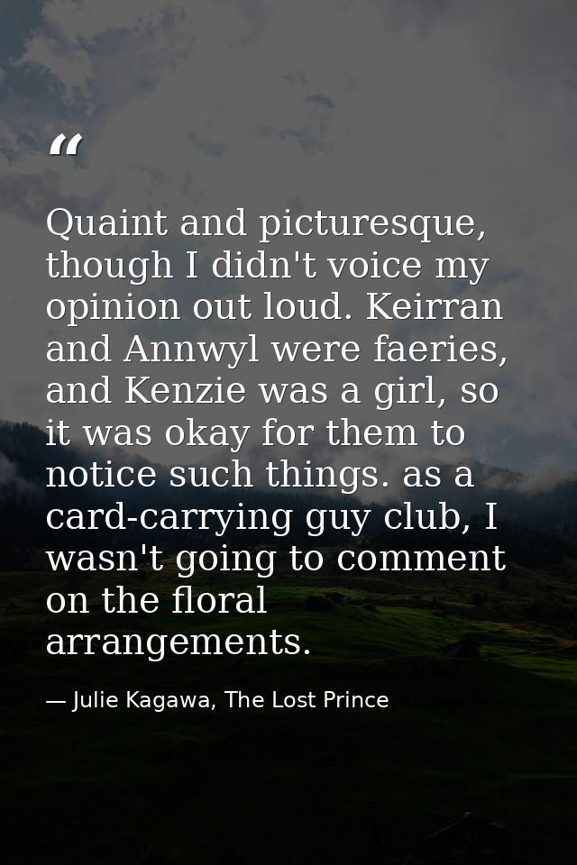 Quaint and picturesque, though I didn't voice my opinion out loud. Keirran and Annwyl were faeries, and Kenzie was a gir — Julie Kagawa, The Lost Prince