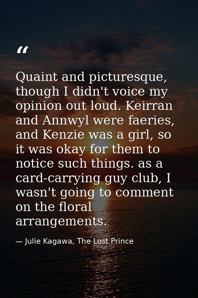 Quaint and picturesque, though I didn't voice my opinion out loud. Keirran and Annwyl were faeries, and Kenzie was a gir — Julie Kagawa, The Lost Prince
