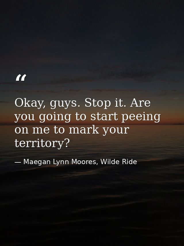 Okay, guys. Stop it. Are you going to start peeing on me to mark your territory? — Maegan Lynn Moores, Wilde Ride