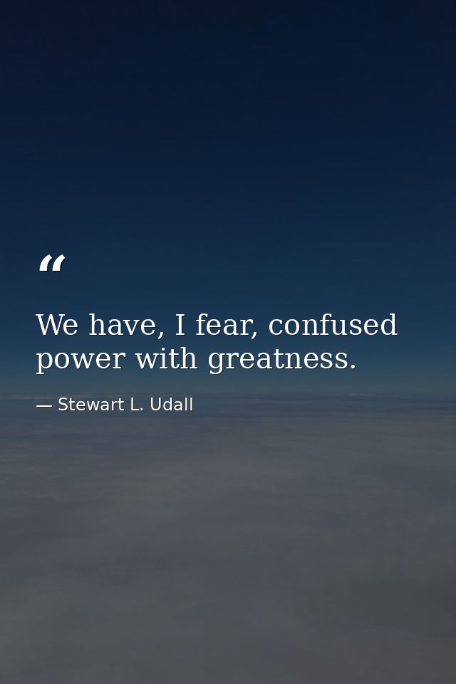 We have, I fear, confused power with greatness. — Stewart L. Udall