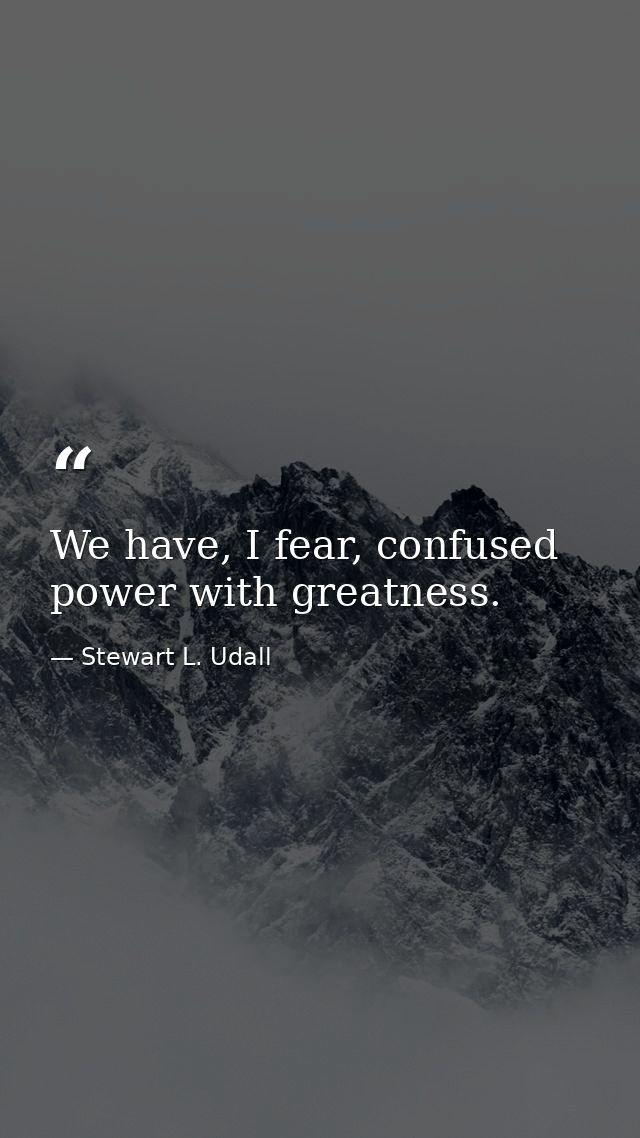 We have, I fear, confused power with greatness. — Stewart L. Udall