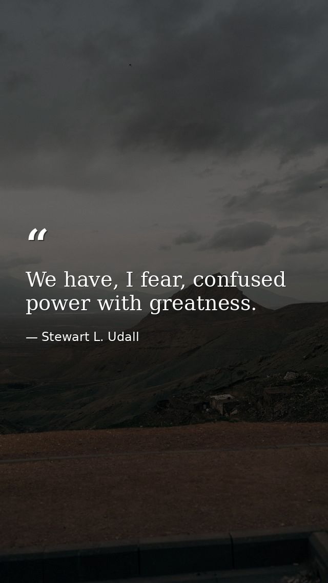 We have, I fear, confused power with greatness. — Stewart L. Udall