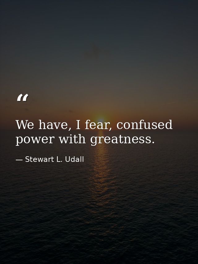 We have, I fear, confused power with greatness. — Stewart L. Udall