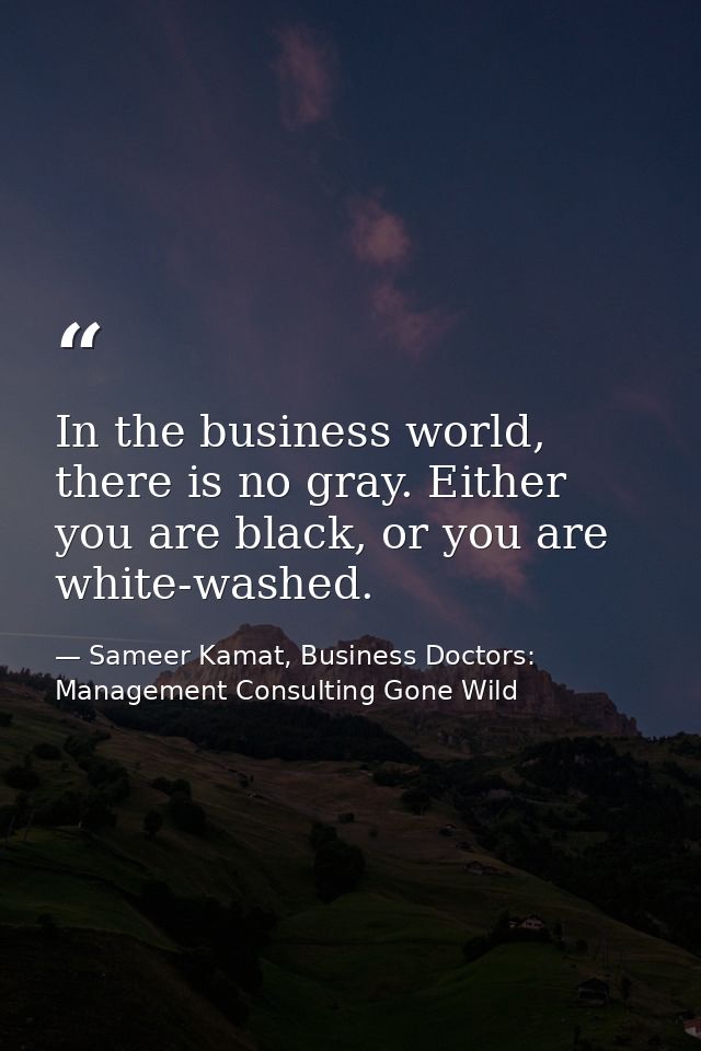 In the business world, there is no gray. Either you are black, or you are white-washed. — Sameer Kamat, Business Doctors: Management Consulting Gone Wild