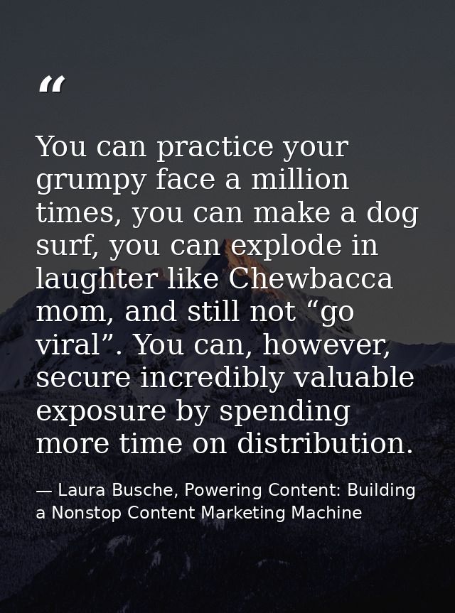 You can practice your grumpy face a million times, you can make a dog surf, you can explode in laughter like Chewbacca m — Laura Busche, Powering Content: Building a Nonstop Content Marketing Machine
