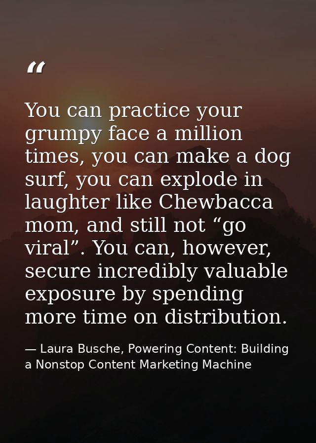 You can practice your grumpy face a million times, you can make a dog surf, you can explode in laughter like Chewbacca m — Laura Busche, Powering Content: Building a Nonstop Content Marketing Machine