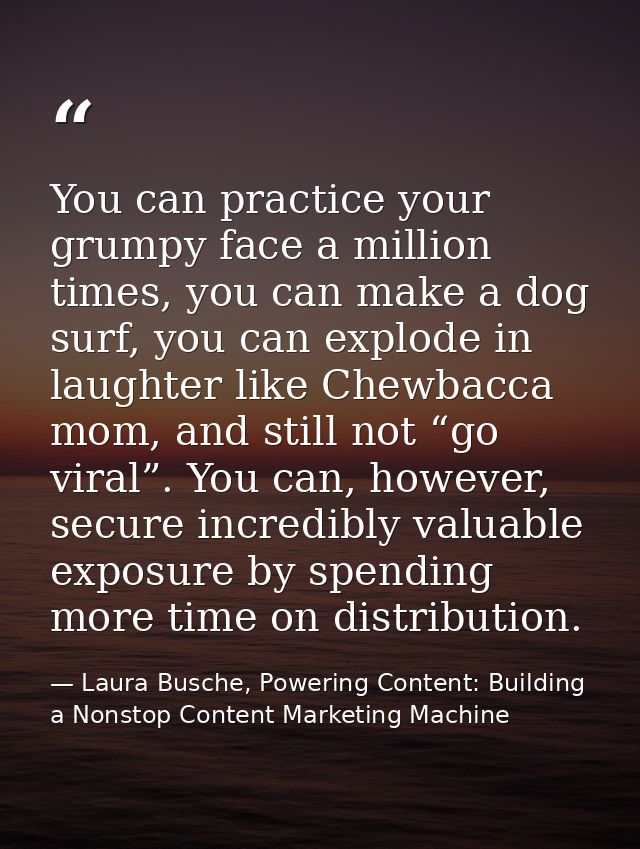 You can practice your grumpy face a million times, you can make a dog surf, you can explode in laughter like Chewbacca m — Laura Busche, Powering Content: Building a Nonstop Content Marketing Machine