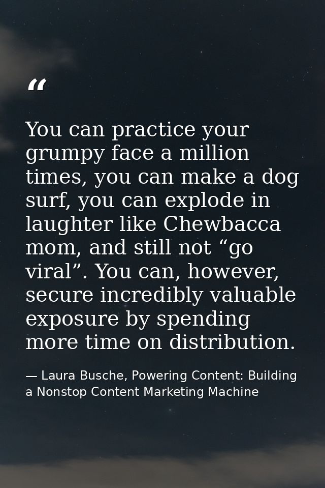 You can practice your grumpy face a million times, you can make a dog surf, you can explode in laughter like Chewbacca m — Laura Busche, Powering Content: Building a Nonstop Content Marketing Machine