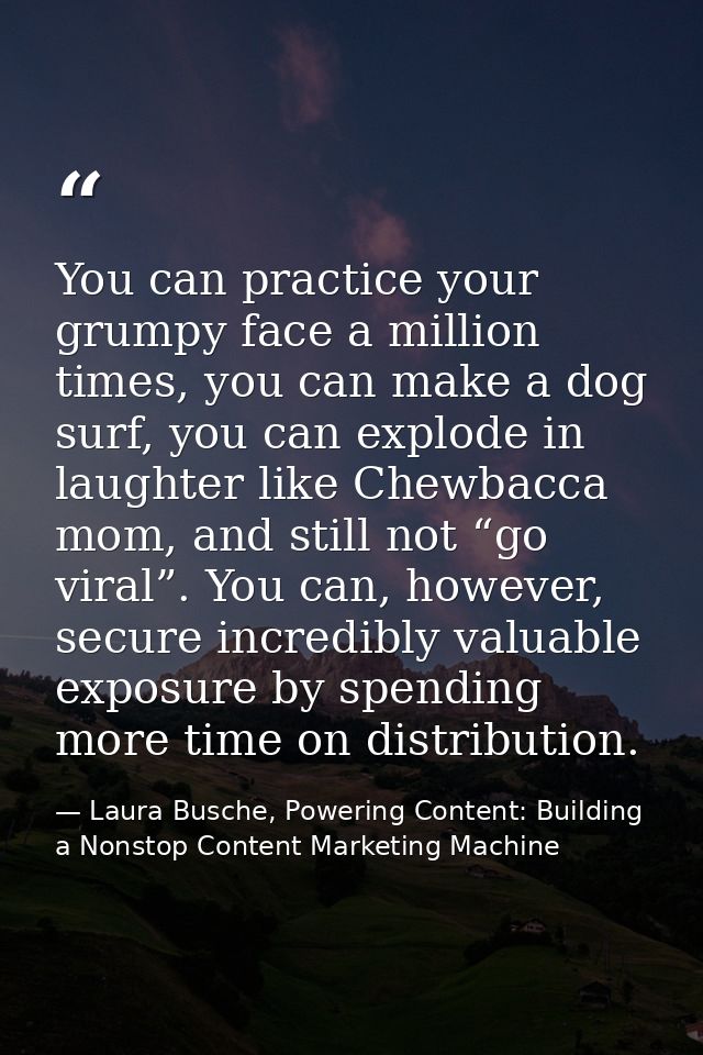 You can practice your grumpy face a million times, you can make a dog surf, you can explode in laughter like Chewbacca m — Laura Busche, Powering Content: Building a Nonstop Content Marketing Machine