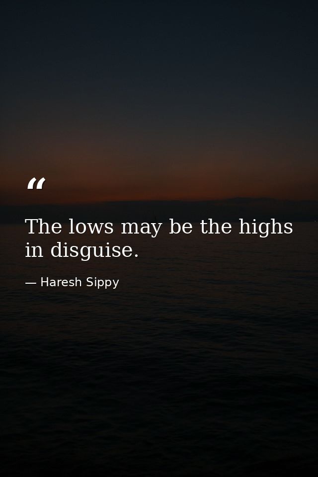 The lows may be the highs in disguise. — Haresh Sippy