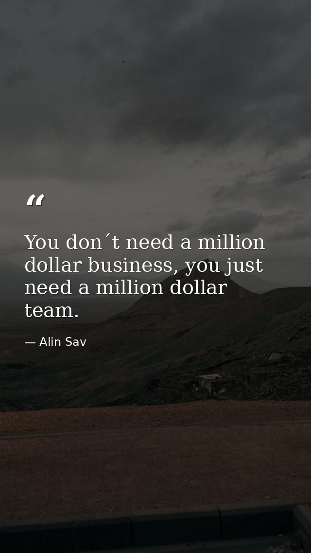 You don´t need a million dollar business, you just need a million dollar team. — Alin Sav