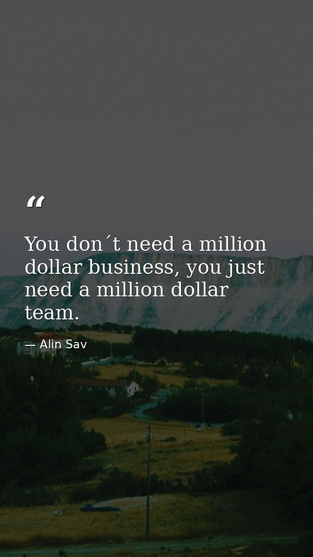 You don´t need a million dollar business, you just need a million dollar team. — Alin Sav