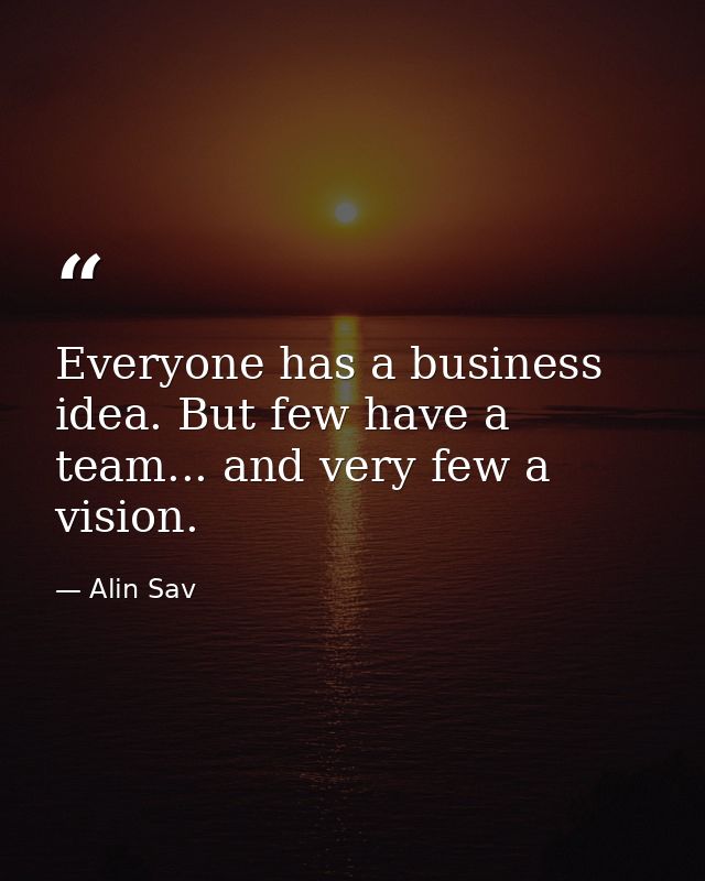 Everyone has a business idea. But few have a team... and very few a vision. — Alin Sav