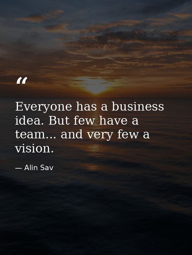 Everyone has a business idea. But few have a team... and very few a vision. — Alin Sav