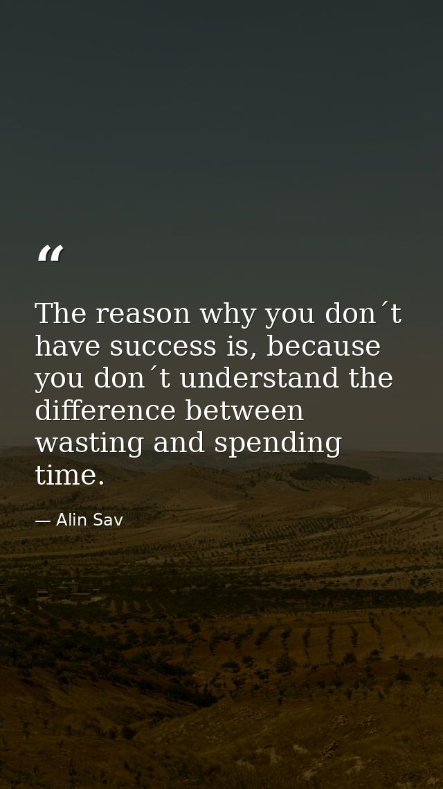 The reason why you don´t have success is, because you don´t understand the difference between wasting and spending time. — Alin Sav