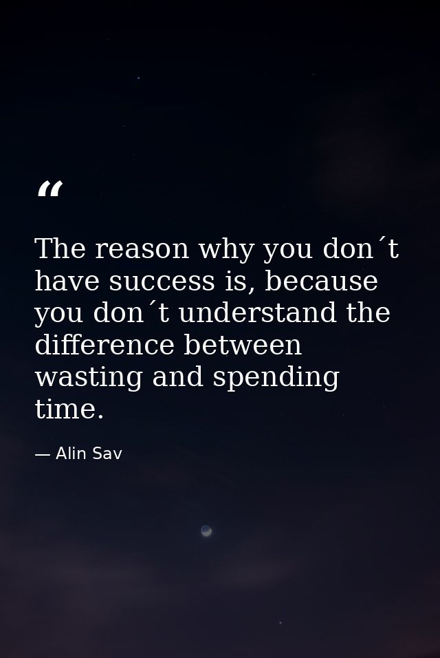The reason why you don´t have success is, because you don´t understand the difference between wasting and spending time. — Alin Sav