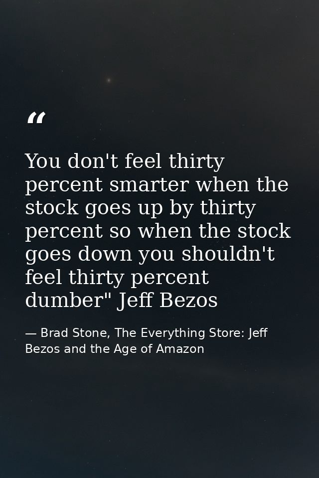You don't feel thirty percent smarter when the stock goes up by thirty percent so when the stock goes down you shouldn't — Brad Stone, The Everything Store: Jeff Bezos and the Age of Amazon