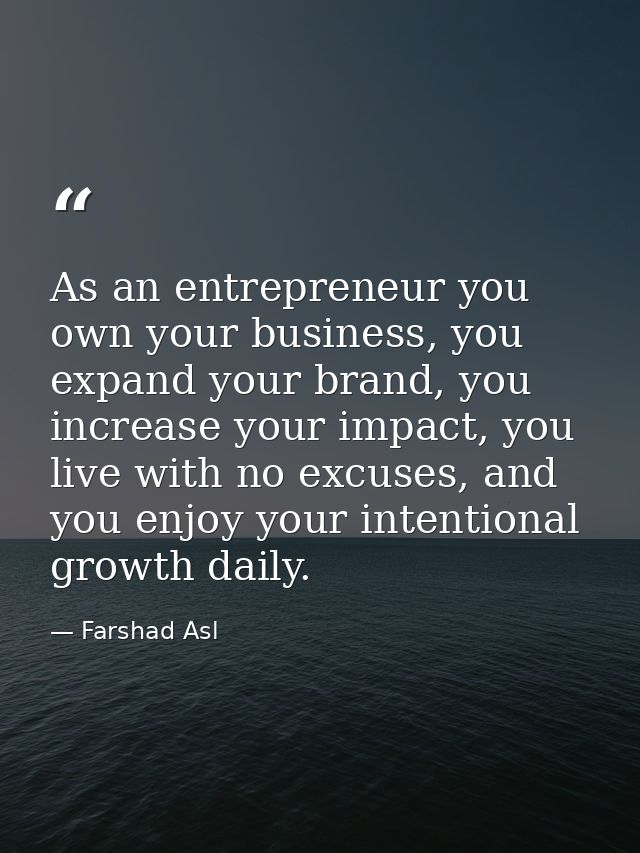 As an entrepreneur you own your business, you expand your brand, you increase your impact, you live with no excuses, and — Farshad Asl
