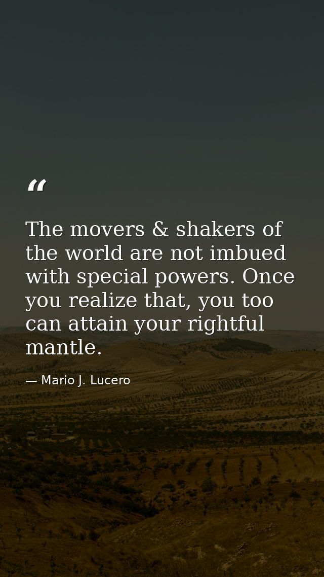 The movers & shakers of the world are not imbued with special powers. Once you realize that, you too can attain your rig — Mario J. Lucero