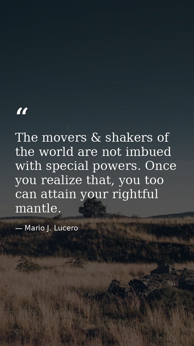 The movers & shakers of the world are not imbued with special powers. Once you realize that, you too can attain your rig — Mario J. Lucero