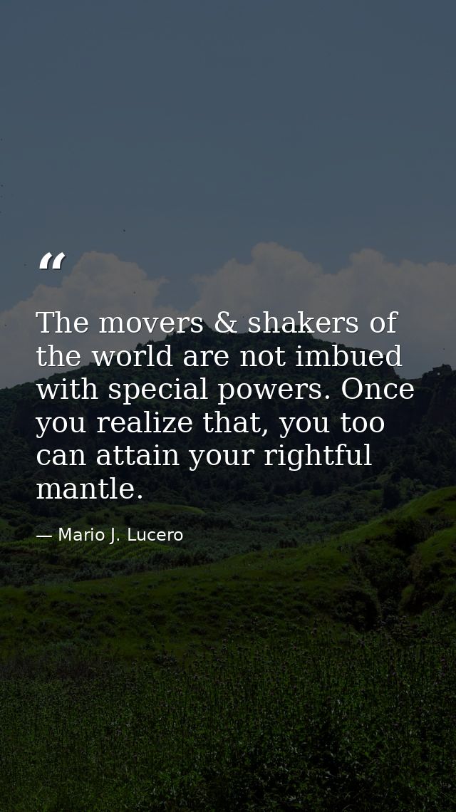 The movers & shakers of the world are not imbued with special powers. Once you realize that, you too can attain your rig — Mario J. Lucero