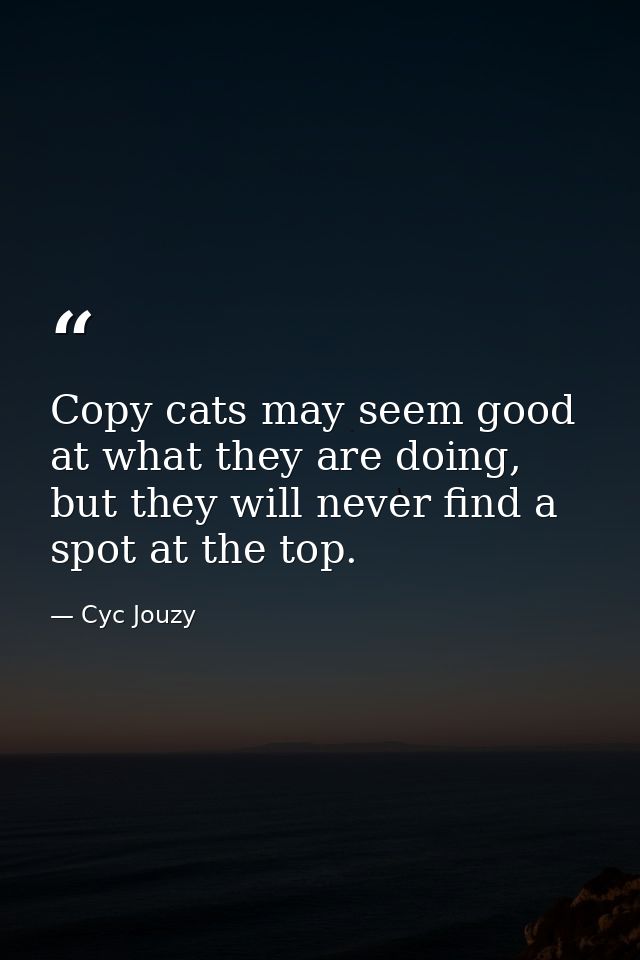 Copy cats may seem good at what they are doing, but they will never find a spot at the top. — Cyc Jouzy