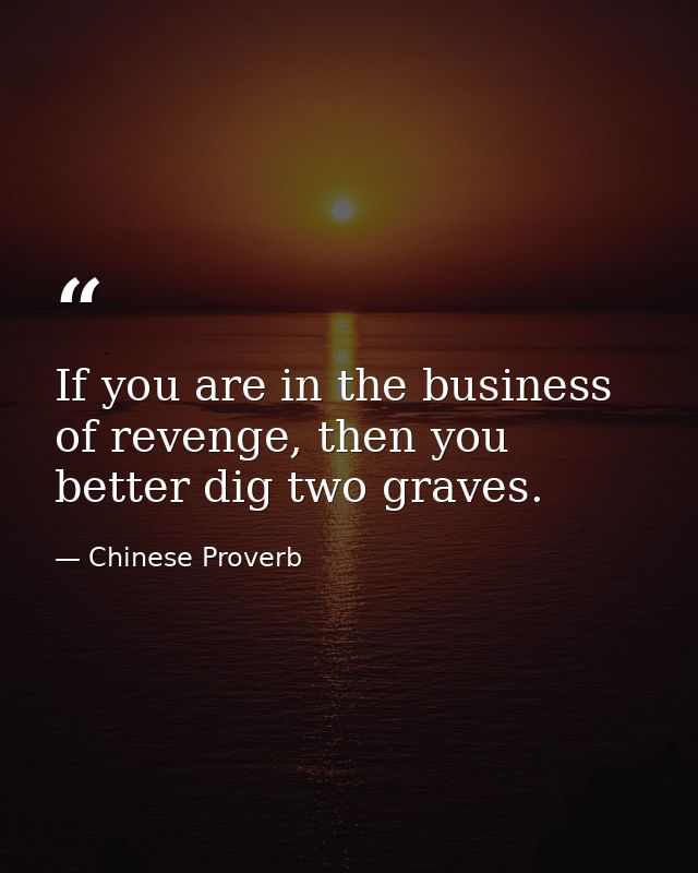 If you are in the business of revenge, then you better dig two graves. — Chinese Proverb