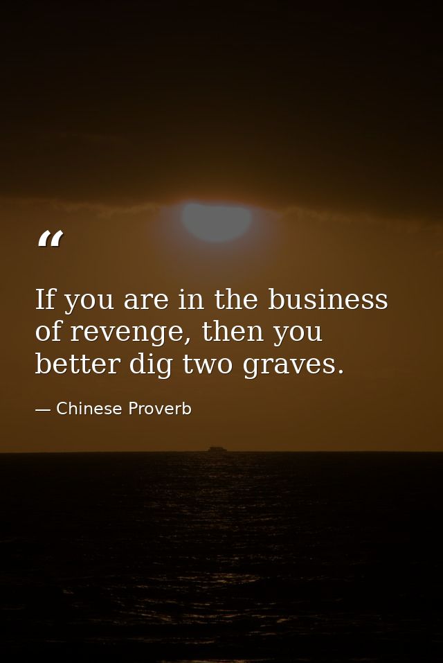 If you are in the business of revenge, then you better dig two graves. — Chinese Proverb