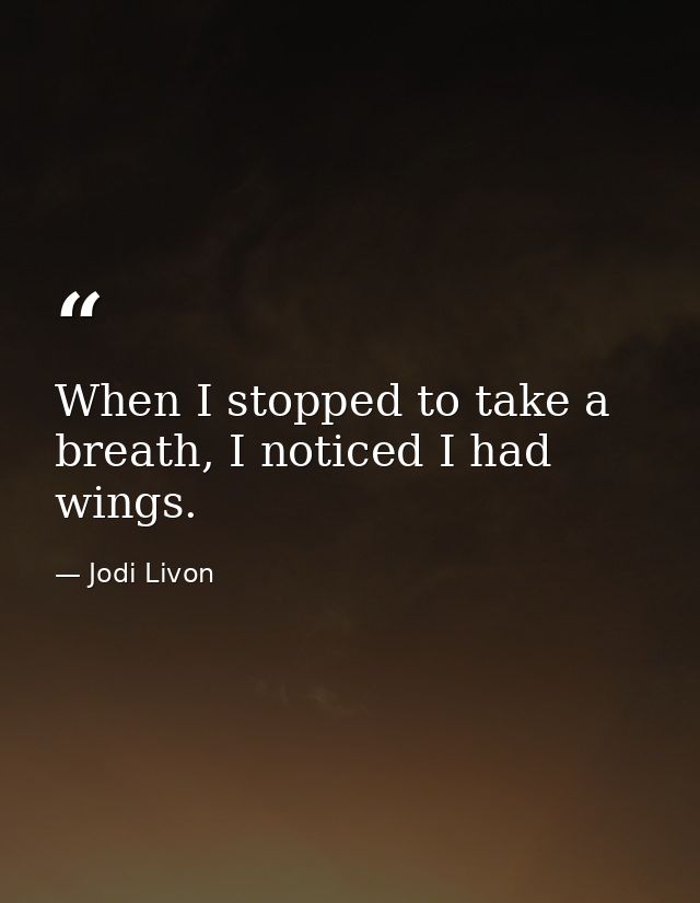 When I stopped to take a breath, I noticed I had wings. — Jodi Livon