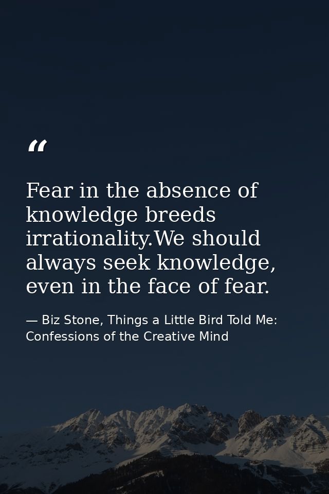 Fear in the absence of knowledge breeds irrationality.We should always seek knowledge, even in the face of fear. — Biz Stone, Things a Little Bird Told Me: Confessions of the Creative Mind