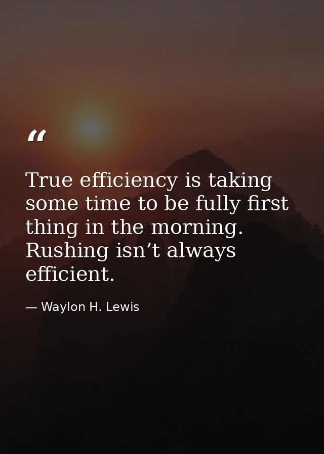 True efficiency is taking some time to be fully first thing in the morning. Rushing isn’t always efficient. — Waylon H. Lewis