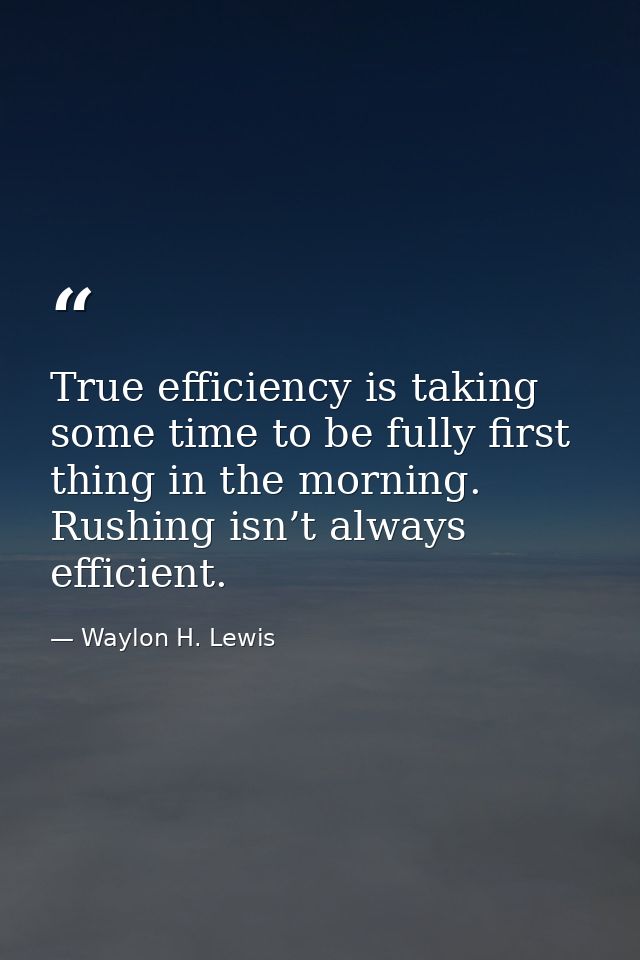 True efficiency is taking some time to be fully first thing in the morning. Rushing isn’t always efficient. — Waylon H. Lewis