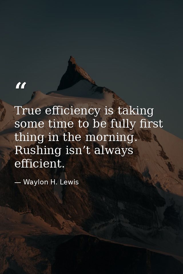 True efficiency is taking some time to be fully first thing in the morning. Rushing isn’t always efficient. — Waylon H. Lewis
