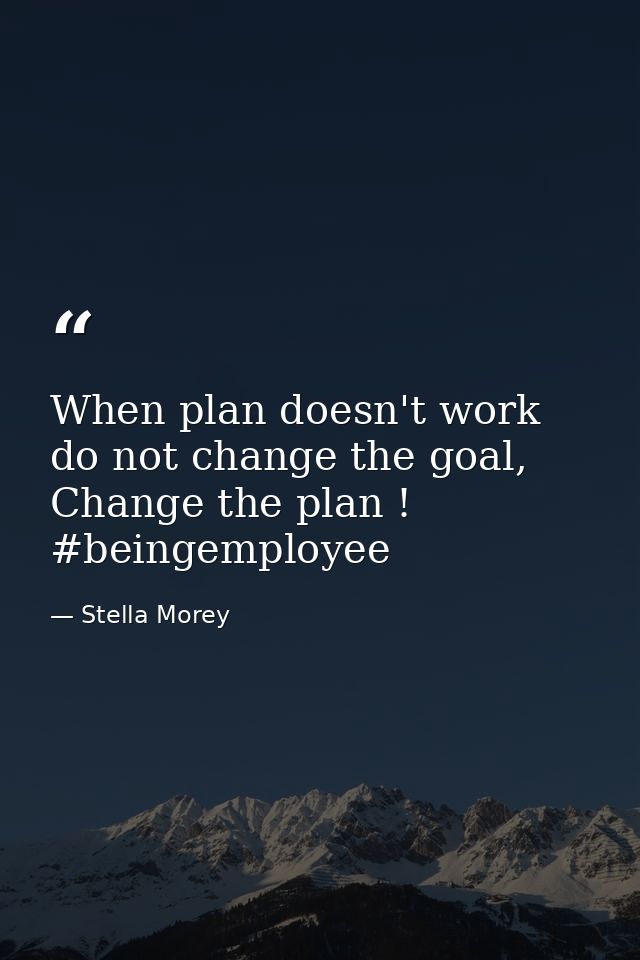 When plan doesn't work do not change the goal, Change the plan ! #beingemployee — Stella Morey