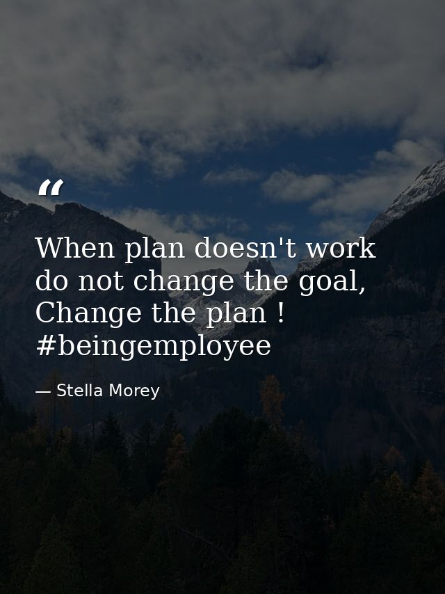 When plan doesn't work do not change the goal, Change the plan ! #beingemployee — Stella Morey