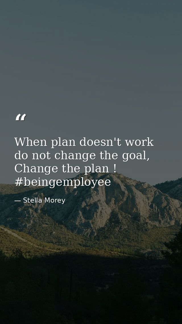 When plan doesn't work do not change the goal, Change the plan ! #beingemployee — Stella Morey