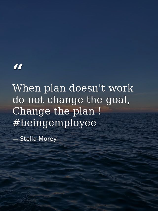 When plan doesn't work do not change the goal, Change the plan ! #beingemployee — Stella Morey