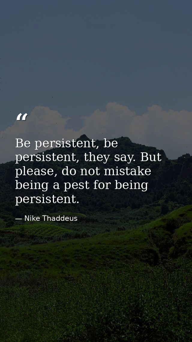 Be persistent, be persistent, they say. But please, do not mistake being a pest for being persistent. — Nike Thaddeus
