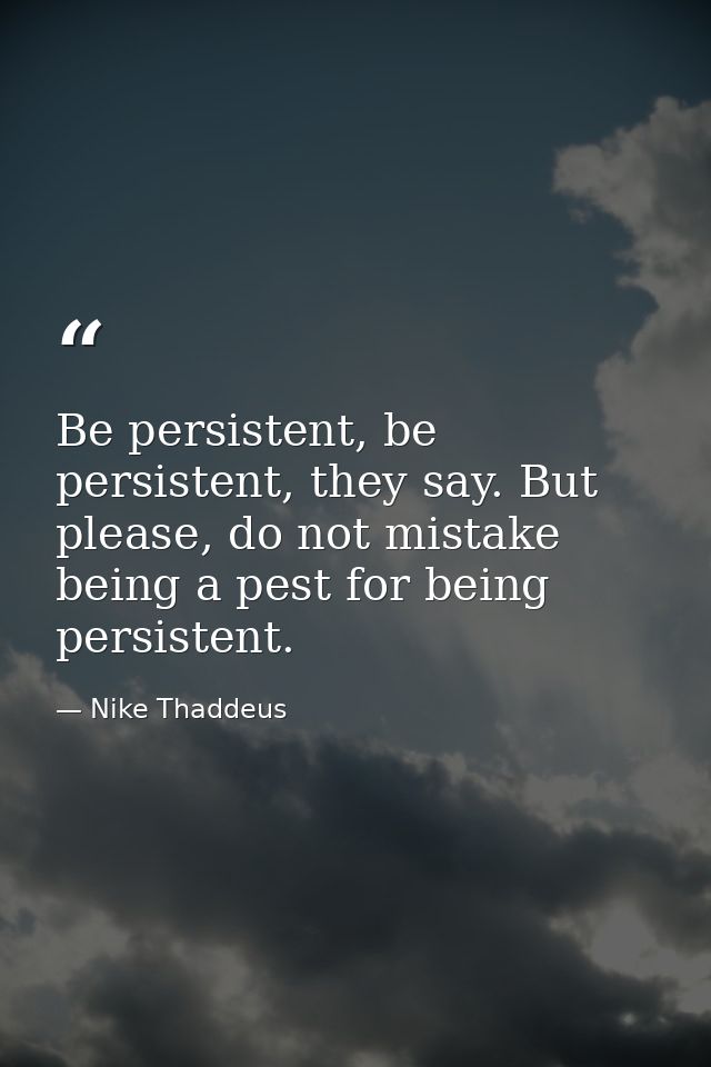 Be persistent, be persistent, they say. But please, do not mistake being a pest for being persistent. — Nike Thaddeus