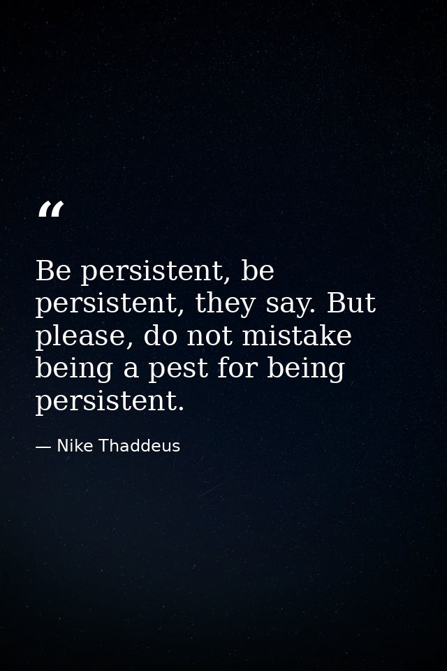 Be persistent, be persistent, they say. But please, do not mistake being a pest for being persistent. — Nike Thaddeus